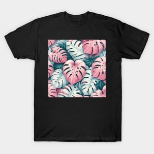 Coral Pink Monstera Tropical Leaves T-Shirt